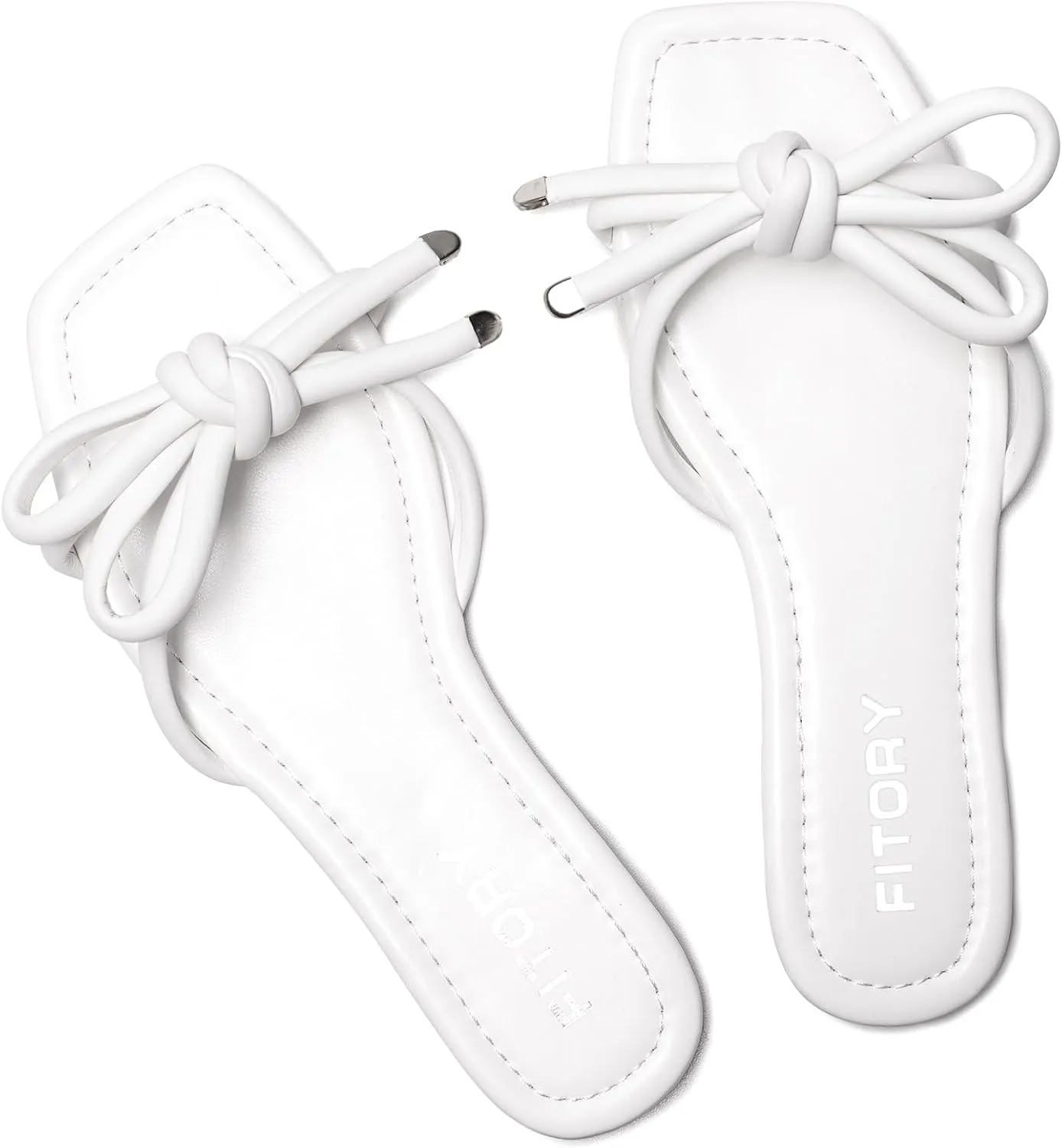 FITORY Women's Flat Sandals Square Open Toe Thong with Cute Knot for Summer Size 6-11