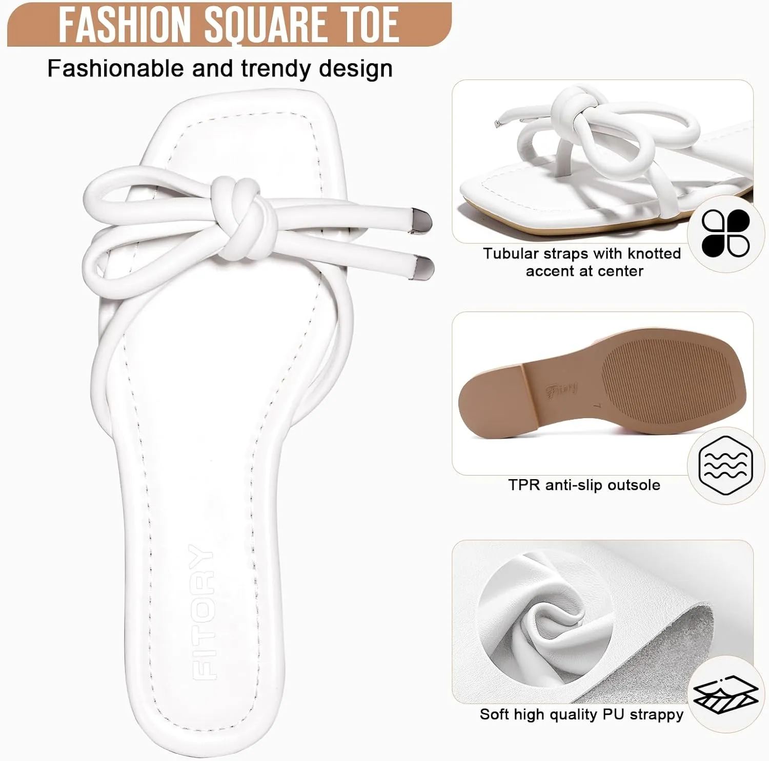 FITORY Women's Flat Sandals Square Open Toe Thong with Cute Knot for Summer Size 6-11