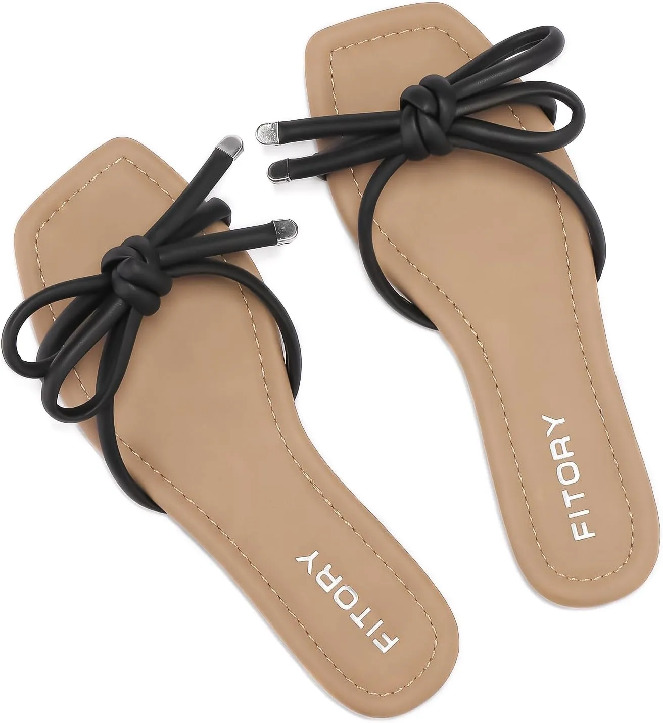 FITORY Women's Flat Sandals Square Open Toe Thong with Cute Knot for Summer Size 6-11