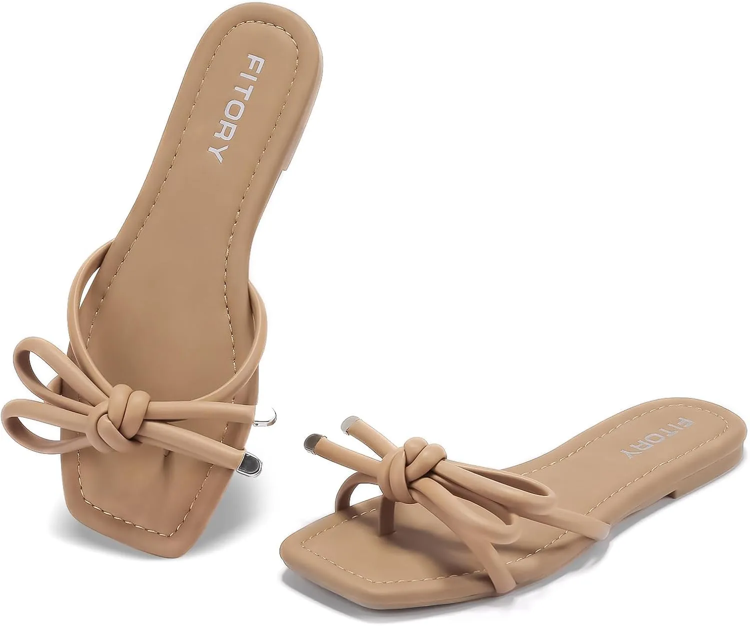 FITORY Women's Flat Sandals Square Open Toe Thong with Cute Knot for Summer Size 6-11