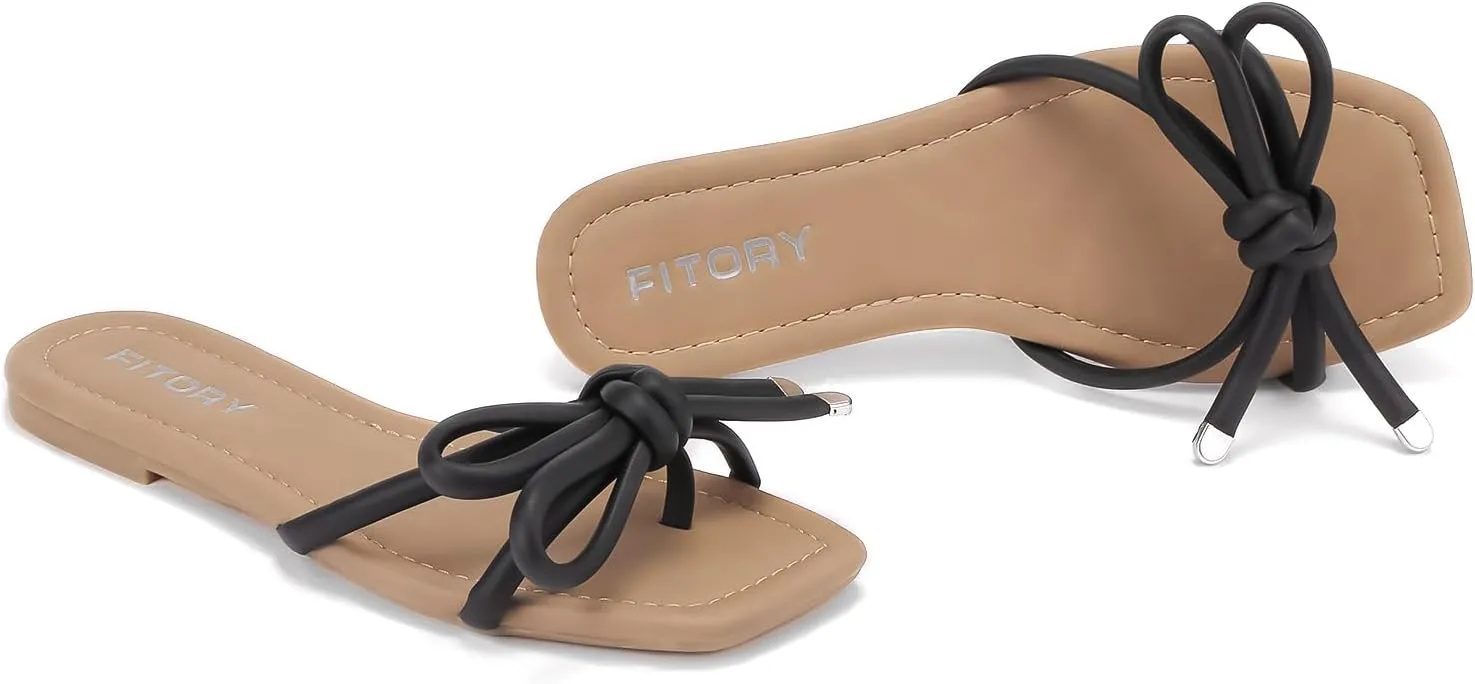 FITORY Women's Flat Sandals Square Open Toe Thong with Cute Knot for Summer Size 6-11