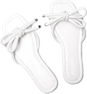 FITORY Women's Flat Sandals Square Open Toe Thong with Cute Knot for Summer Size 6-11