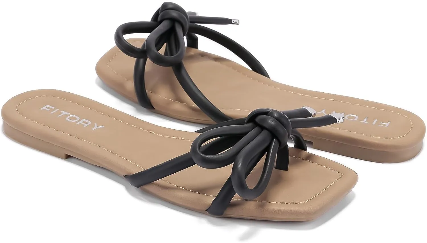 FITORY Women's Flat Sandals Square Open Toe Thong with Cute Knot for Summer Size 6-11