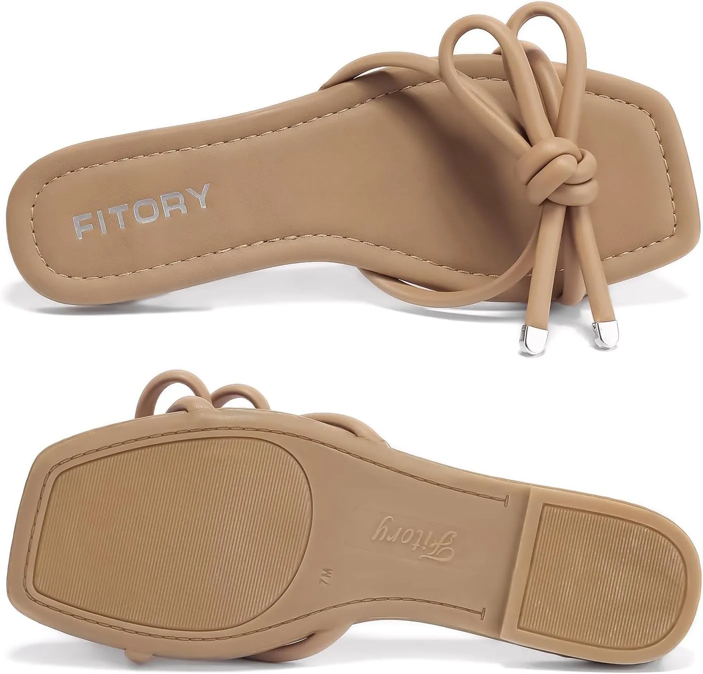 FITORY Women's Flat Sandals Square Open Toe Thong with Cute Knot for Summer Size 6-11