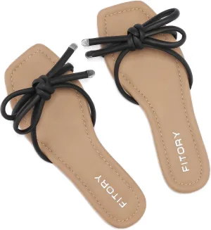 FITORY Women's Flat Sandals Square Open Toe Thong with Cute Knot for Summer Size 6-11