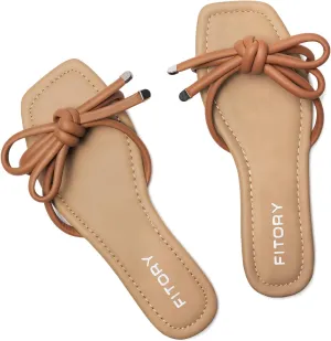 FITORY Women's Flat Sandals Square Open Toe Thong with Cute Knot for Summer Size 6-11
