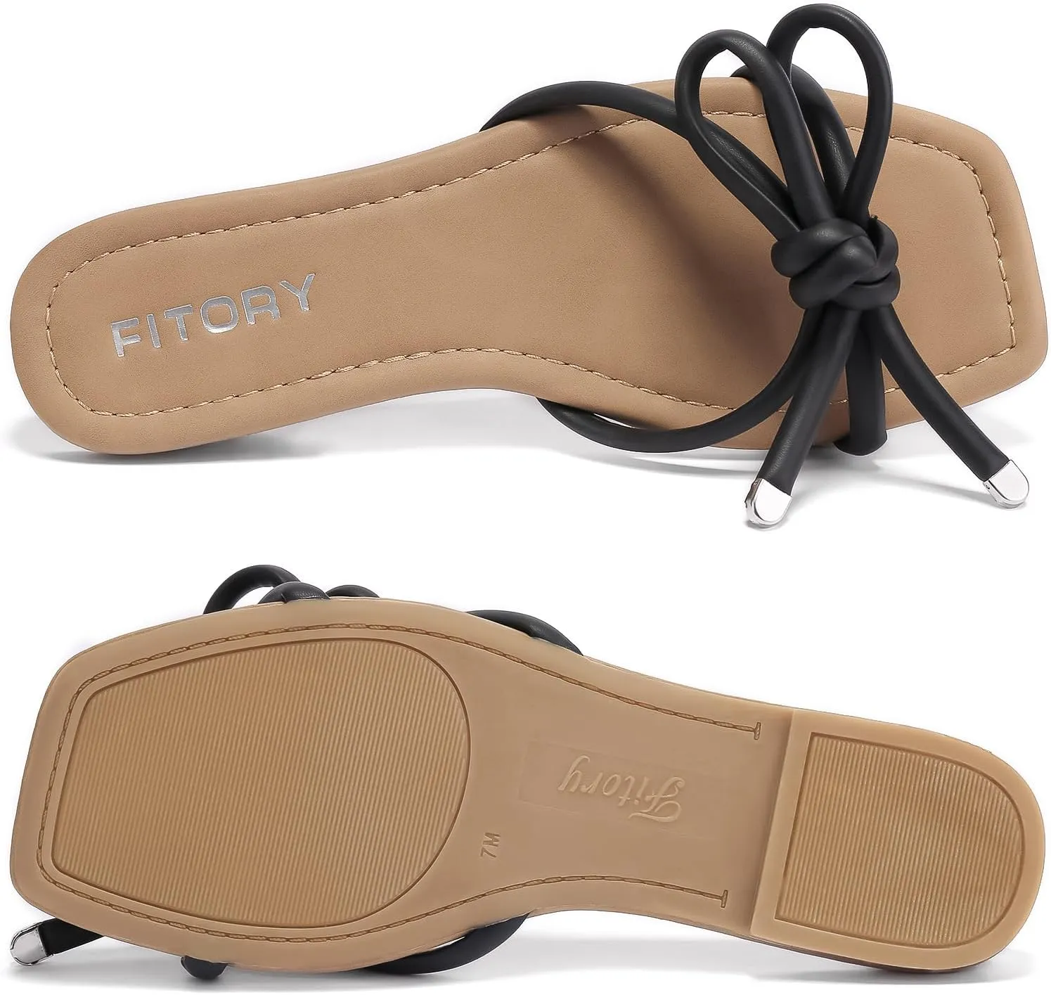 FITORY Women's Flat Sandals Square Open Toe Thong with Cute Knot for Summer Size 6-11