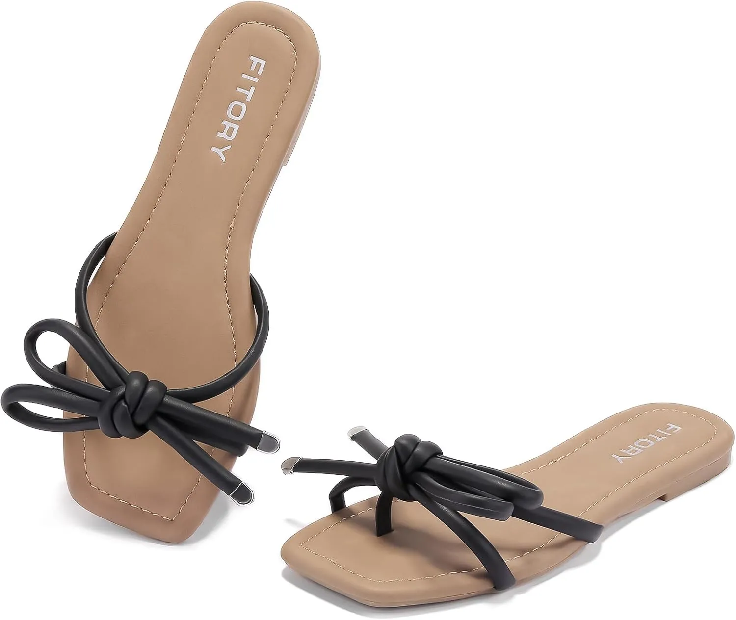 FITORY Women's Flat Sandals Square Open Toe Thong with Cute Knot for Summer Size 6-11