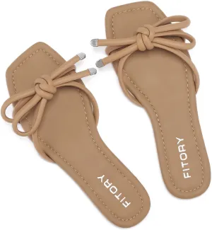 FITORY Women's Flat Sandals Square Open Toe Thong with Cute Knot for Summer Size 6-11