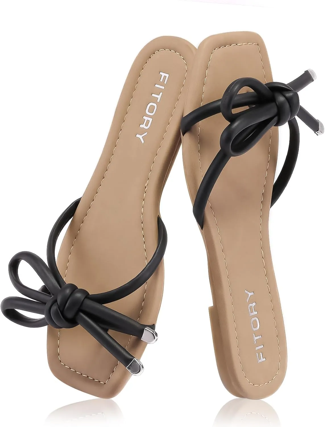 FITORY Women's Flat Sandals Square Open Toe Thong with Cute Knot for Summer Size 6-11