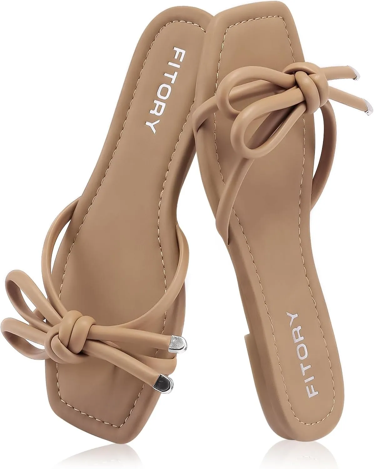FITORY Women's Flat Sandals Square Open Toe Thong with Cute Knot for Summer Size 6-11
