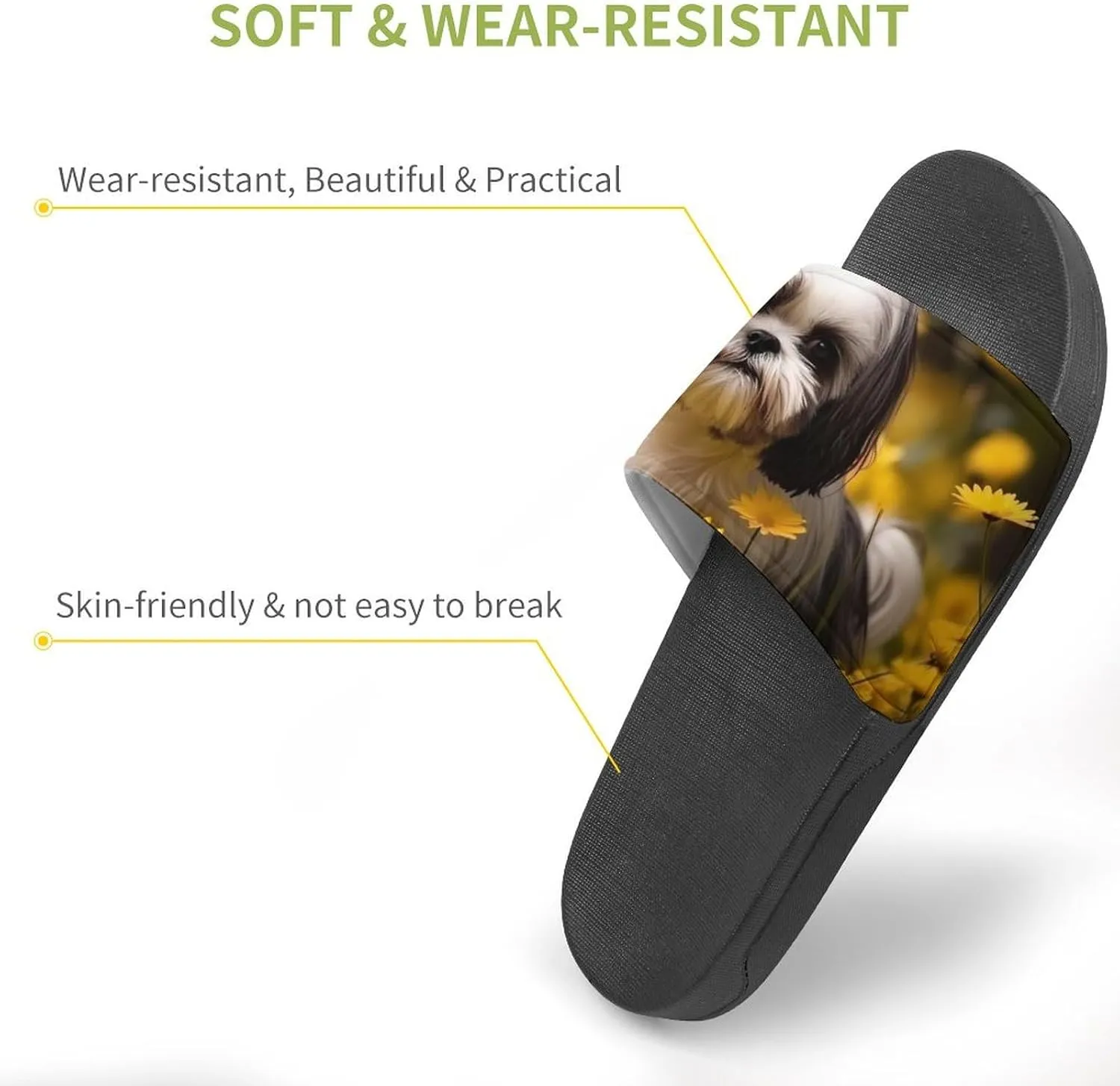 Flower Field Cute Shih Tzu Dog Open Toe Slippers for Women And Men Non Slip Shower Slippers Home Slippers
