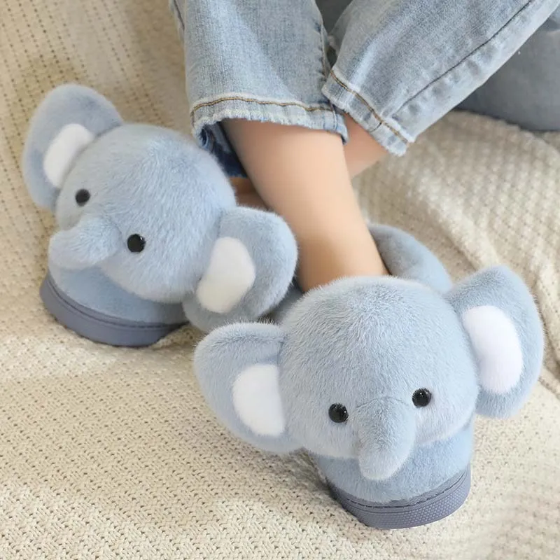 Fluffy Blue Elephant Slippers