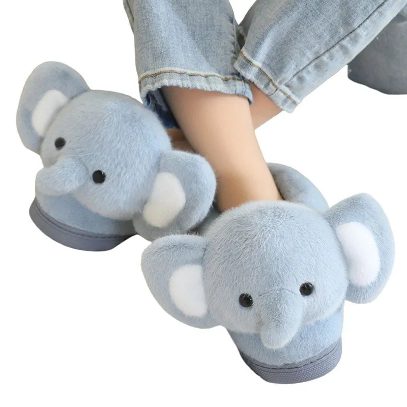 Fluffy Blue Elephant Slippers
