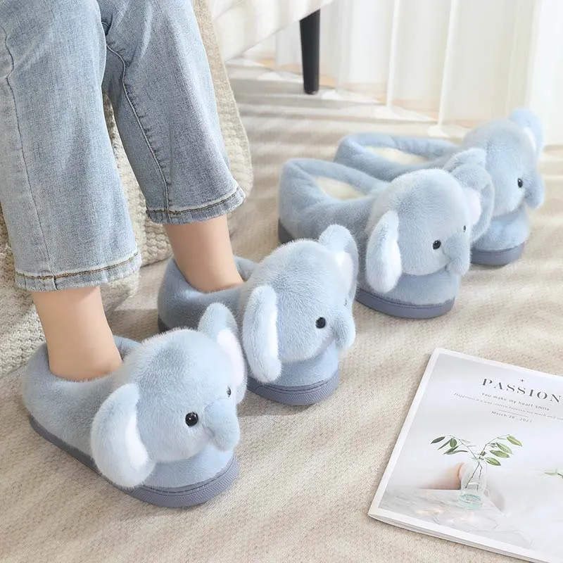 Fluffy Blue Elephant Slippers