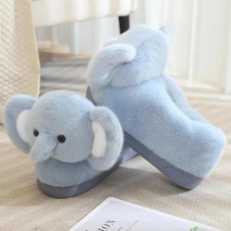 Fluffy Blue Elephant Slippers