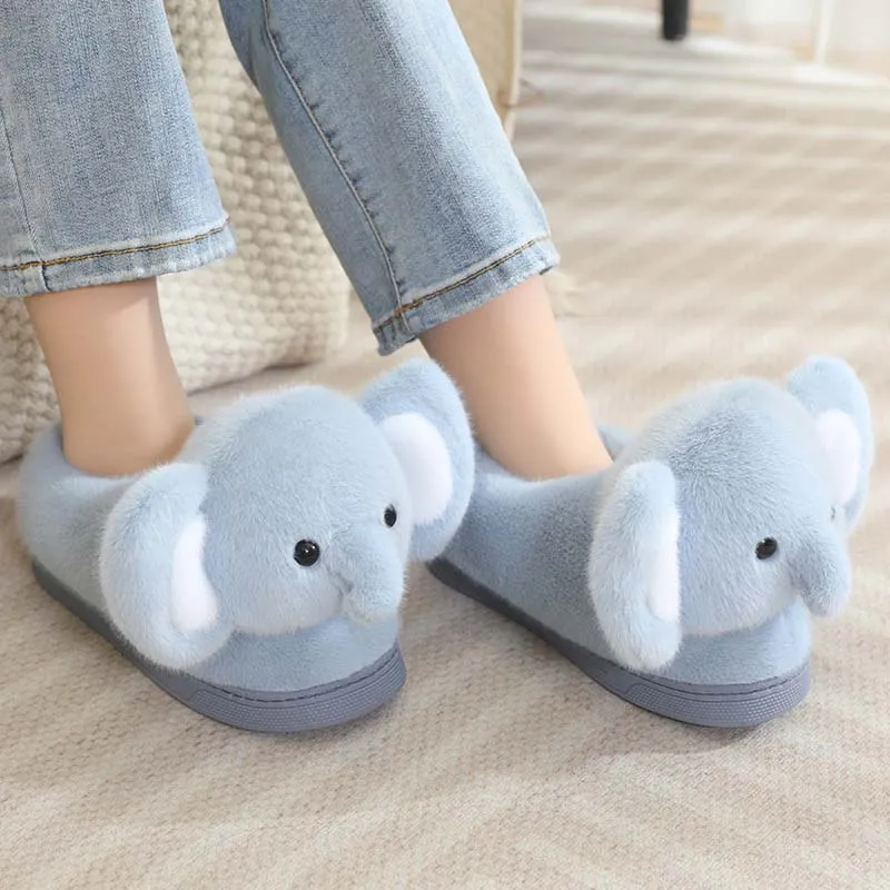 Fluffy Blue Elephant Slippers