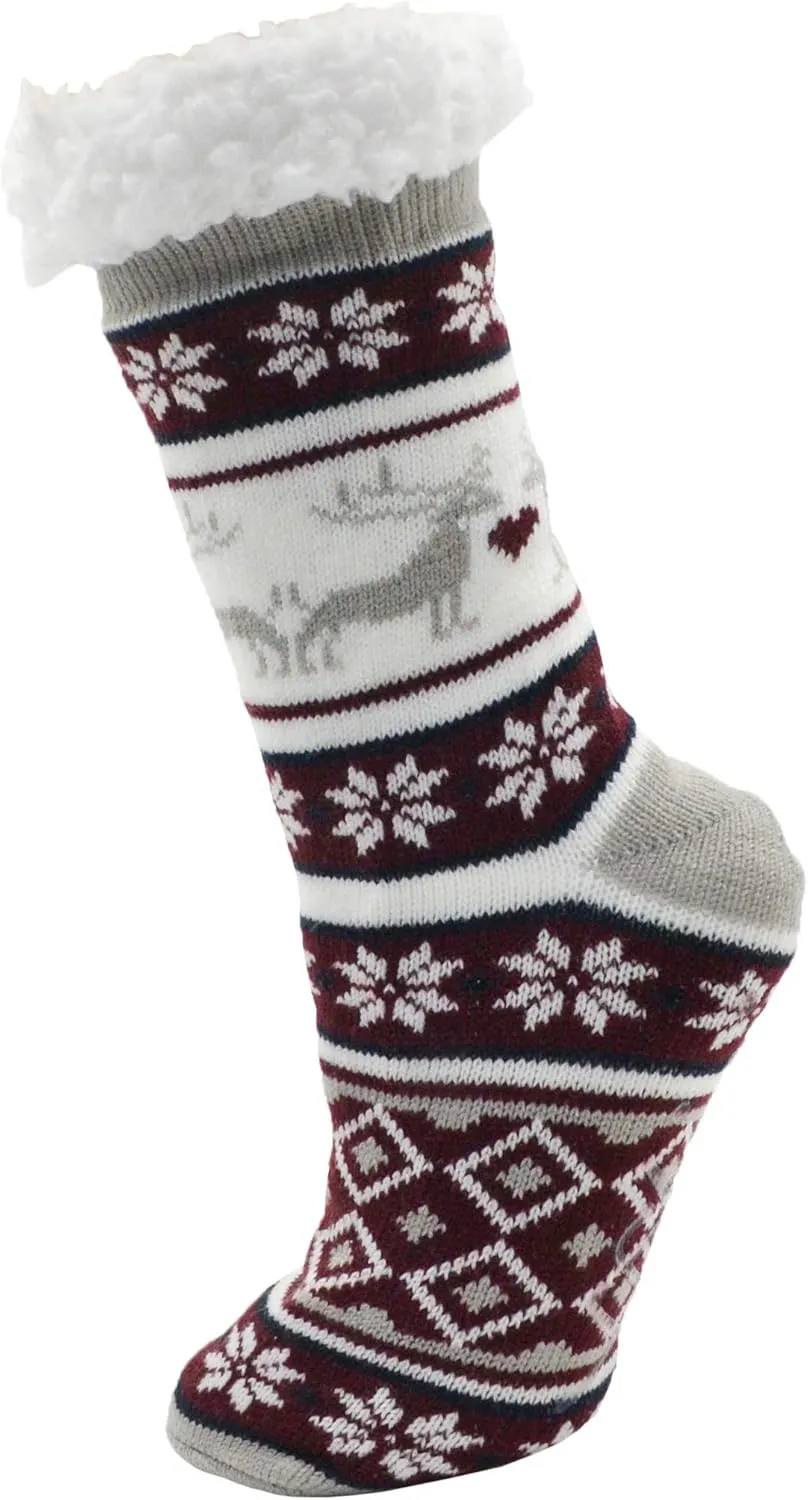 Fluffy Thermal Sherpa Slipper Socks, 3 Pairs for Women, Ultra Soft Christmas Winter Non Skid