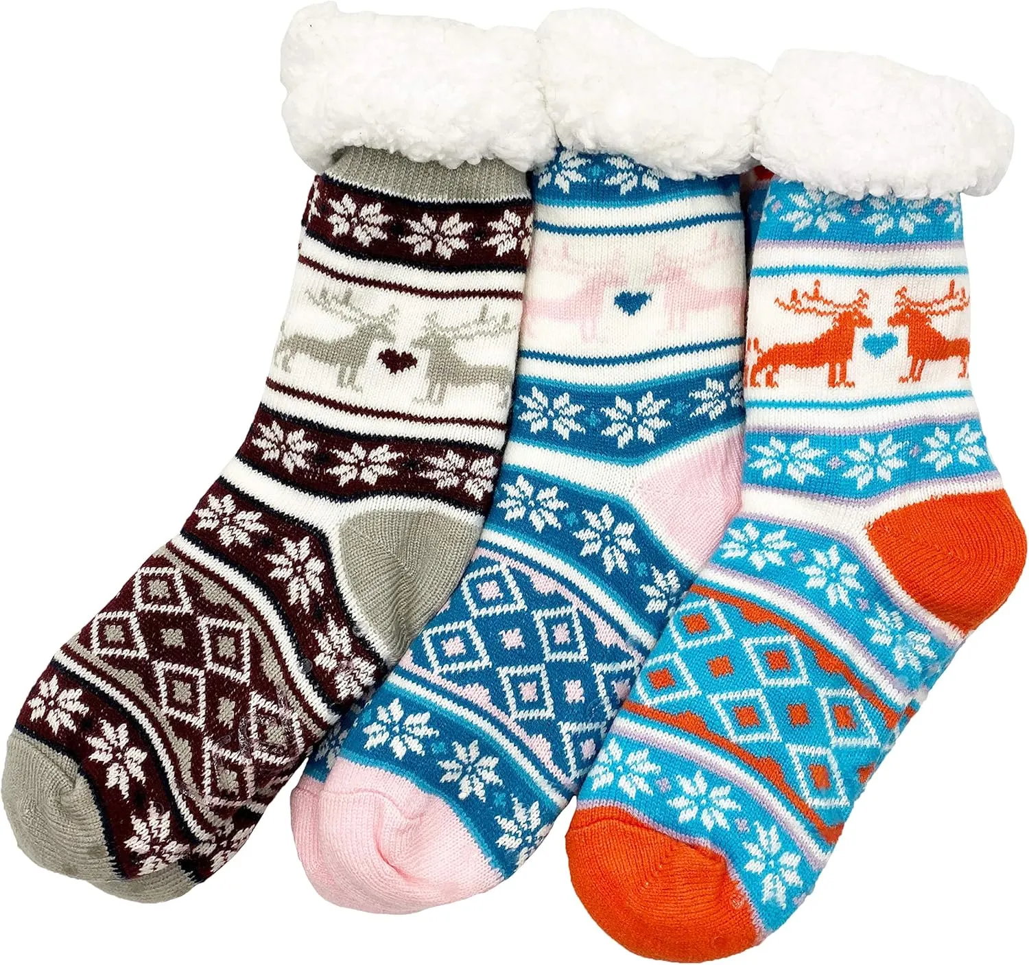 Fluffy Thermal Sherpa Slipper Socks, 3 Pairs for Women, Ultra Soft Christmas Winter Non Skid