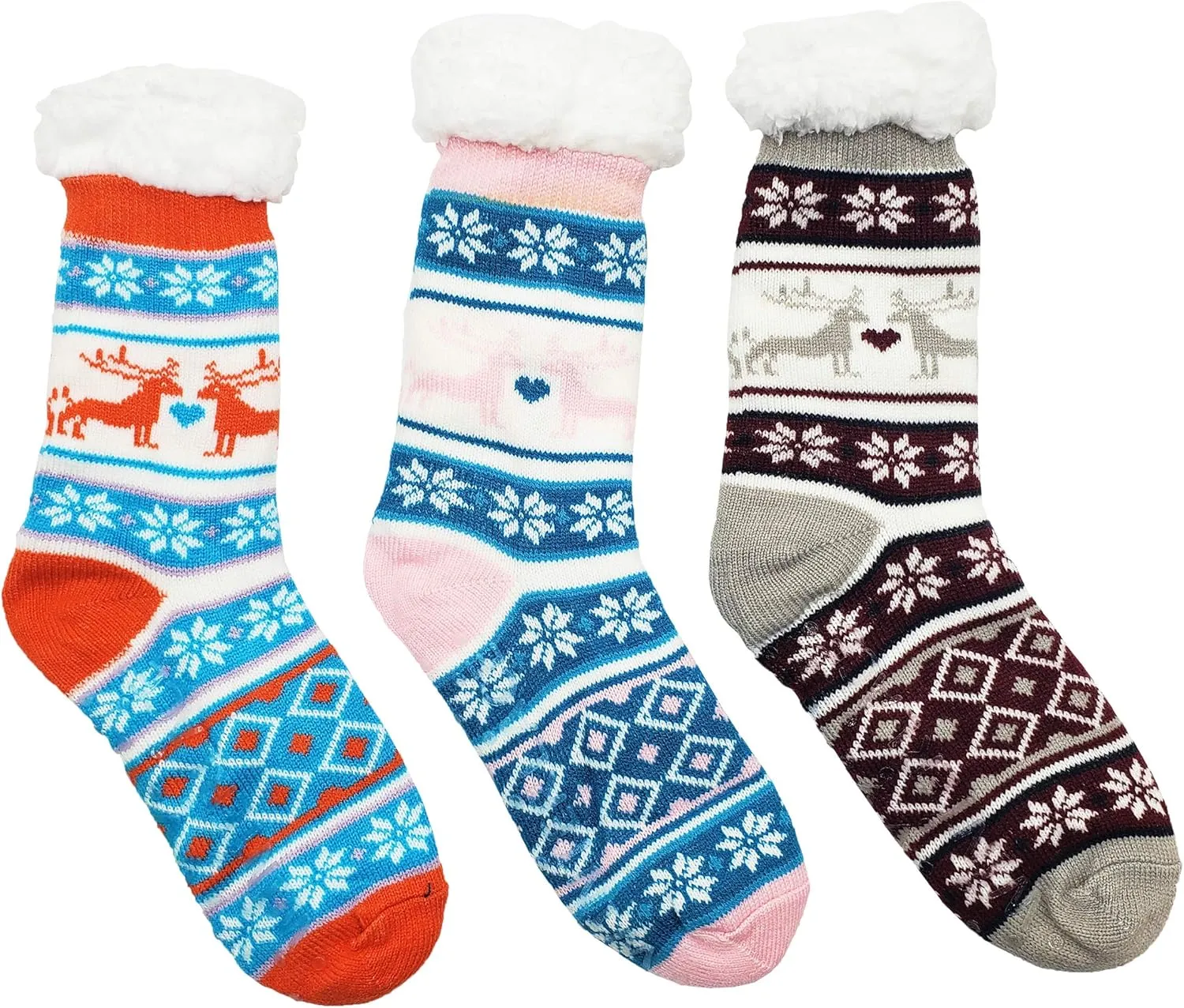 Fluffy Thermal Sherpa Slipper Socks, 3 Pairs for Women, Ultra Soft Christmas Winter Non Skid