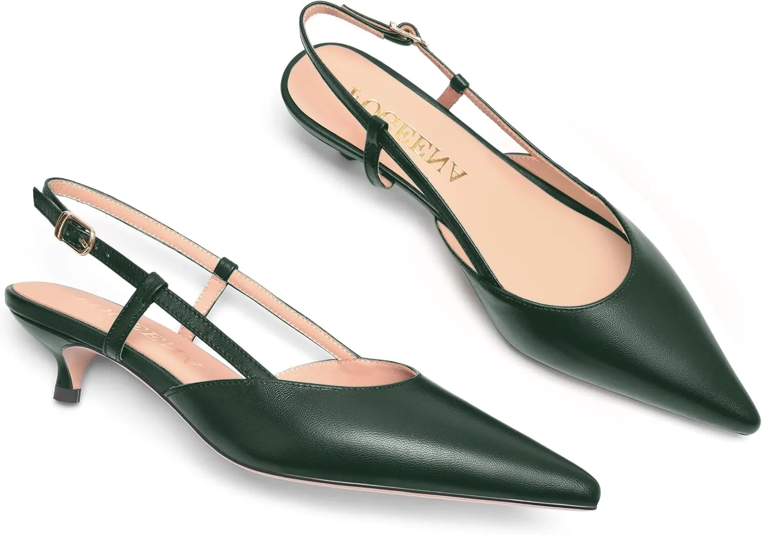 FOGEENA Womens Fashion Slingback Matte Leather Wedding Pointed Toe Slip On Kitten Low Heel Pumps Shoes 1.5 Inch
