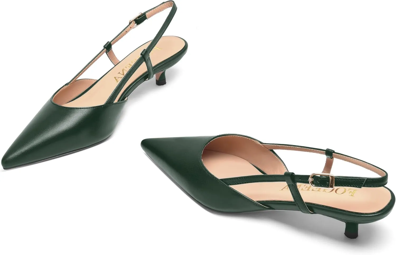 FOGEENA Womens Fashion Slingback Matte Leather Wedding Pointed Toe Slip On Kitten Low Heel Pumps Shoes 1.5 Inch