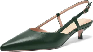 FOGEENA Womens Fashion Slingback Matte Leather Wedding Pointed Toe Slip On Kitten Low Heel Pumps Shoes 1.5 Inch