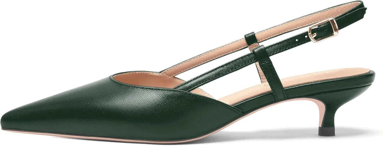 FOGEENA Womens Fashion Slingback Matte Leather Wedding Pointed Toe Slip On Kitten Low Heel Pumps Shoes 1.5 Inch