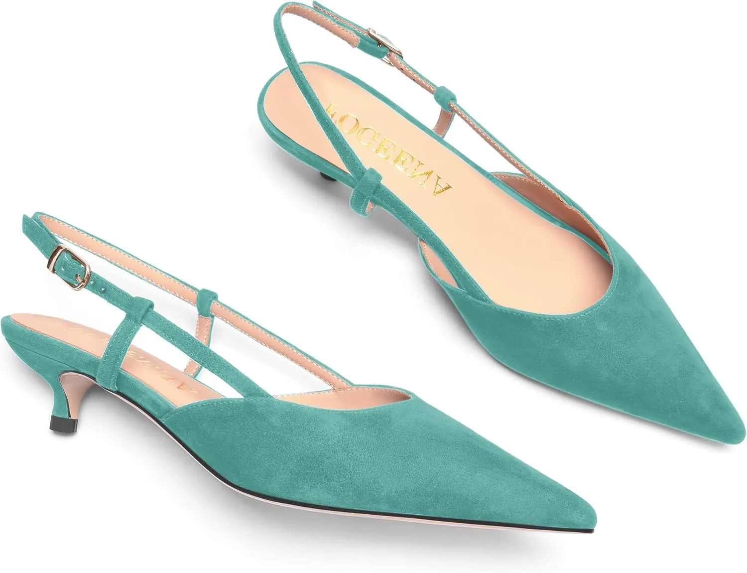 FOGEENA Womens Pointed Toe Evening Slip On Dress Suede Leather Slingback Kitten Low Heel Pumps Shoes 1.5 Inch