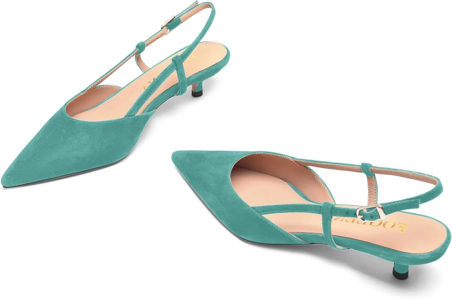 FOGEENA Womens Pointed Toe Evening Slip On Dress Suede Leather Slingback Kitten Low Heel Pumps Shoes 1.5 Inch