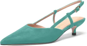FOGEENA Womens Pointed Toe Evening Slip On Dress Suede Leather Slingback Kitten Low Heel Pumps Shoes 1.5 Inch