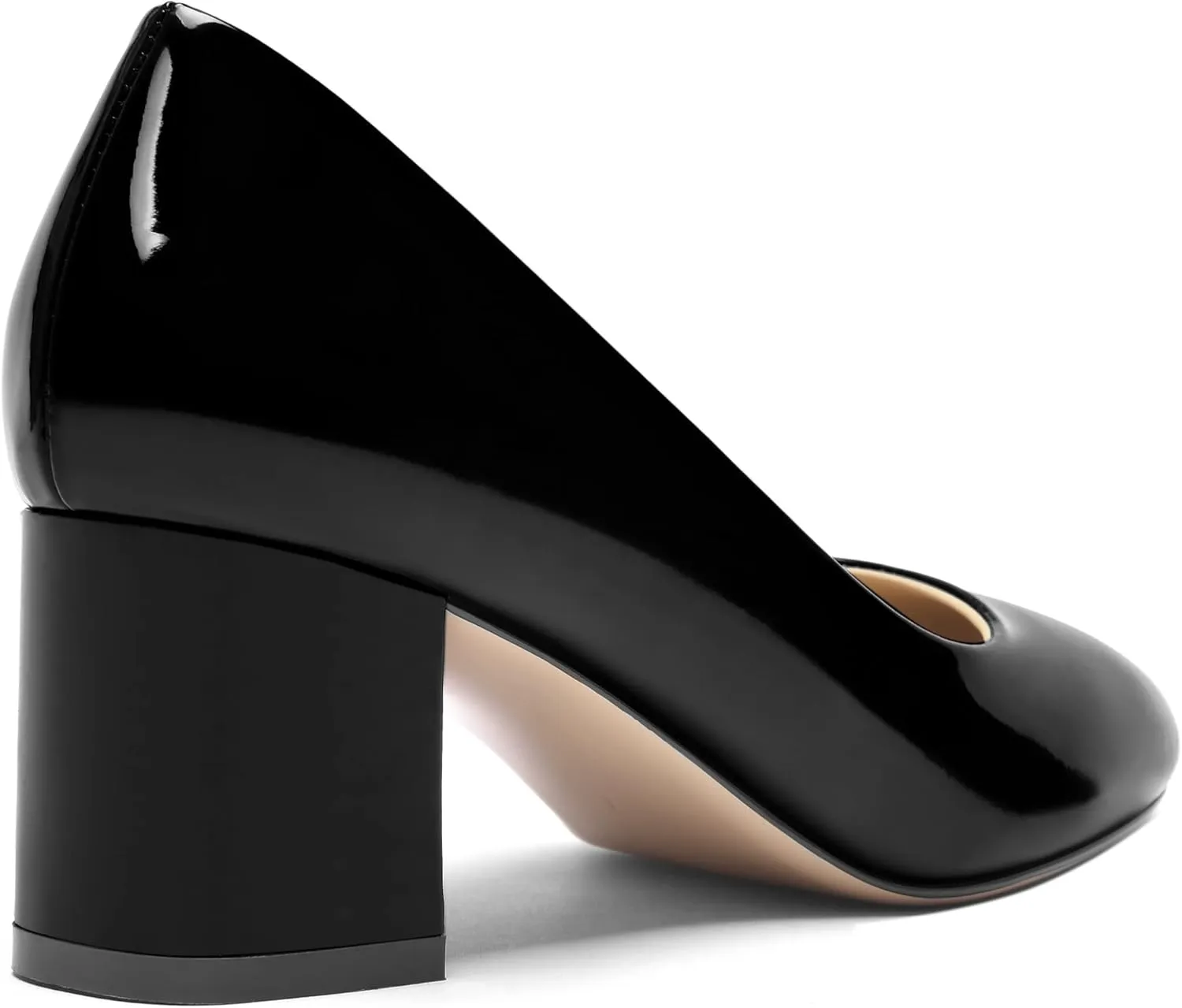 FOGEENA Womens Wedding Round Toe Slip On Comfortable Patent Leather Casual Chunky Low Heel Pumps Dressy Shoes 2.2 Inch