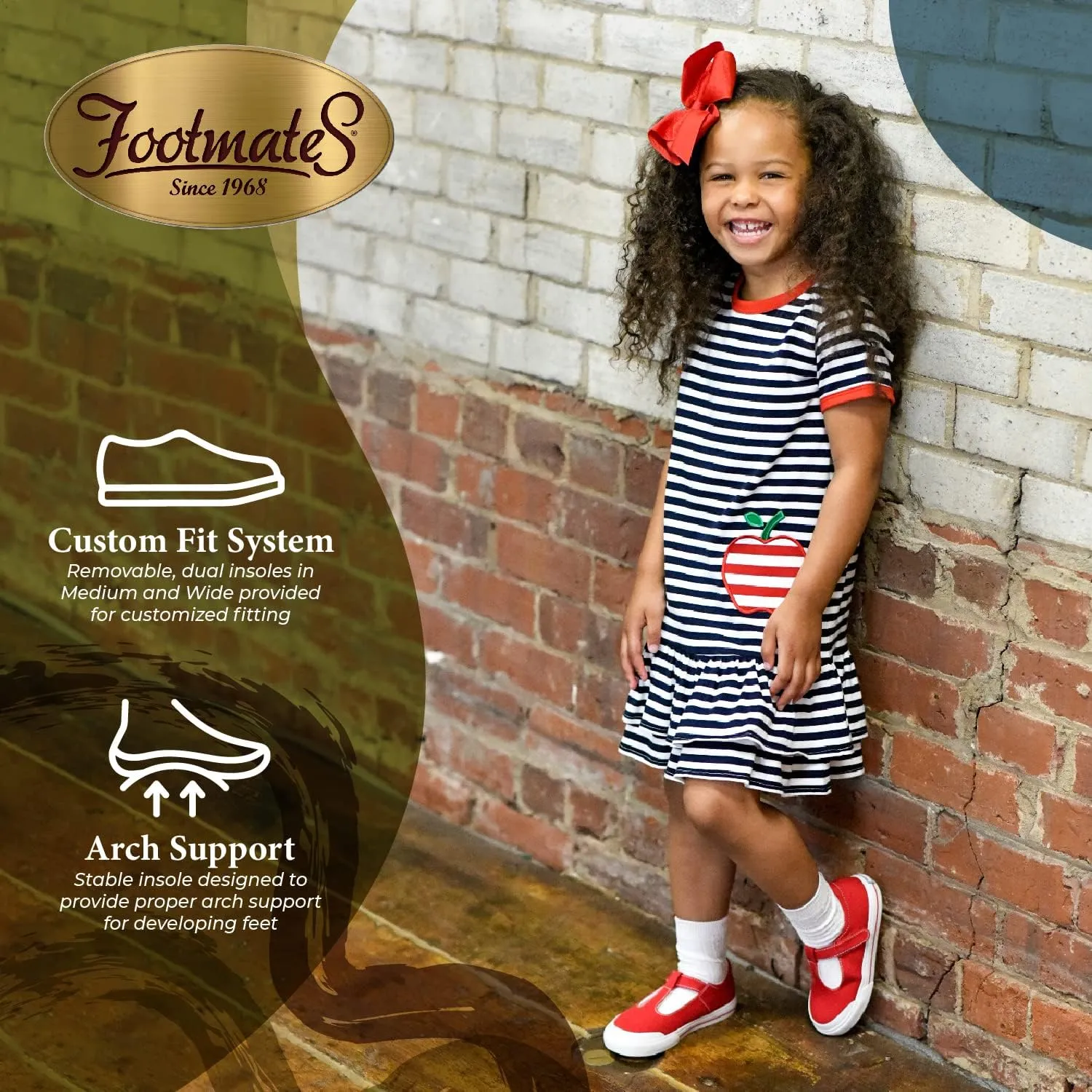 FOOTMATES Drew Mary Jane Flat T-Strap Girls Canvas Walking Sneakers with Custom-Fit Insoles, Slip-Resistant Vulcanized Outsoles