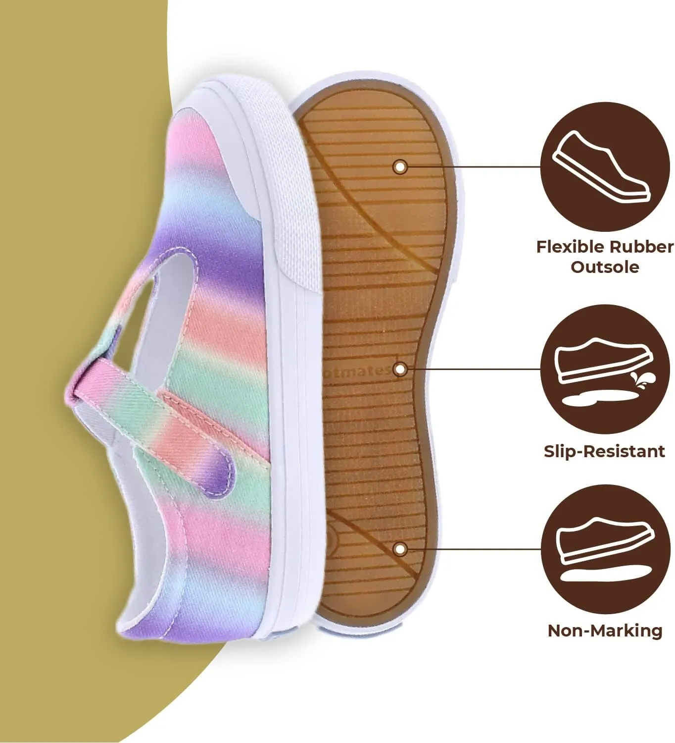 FOOTMATES Drew Mary Jane Flat T-Strap Girls Canvas Walking Sneakers with Custom-Fit Insoles, Slip-Resistant Vulcanized Outsoles