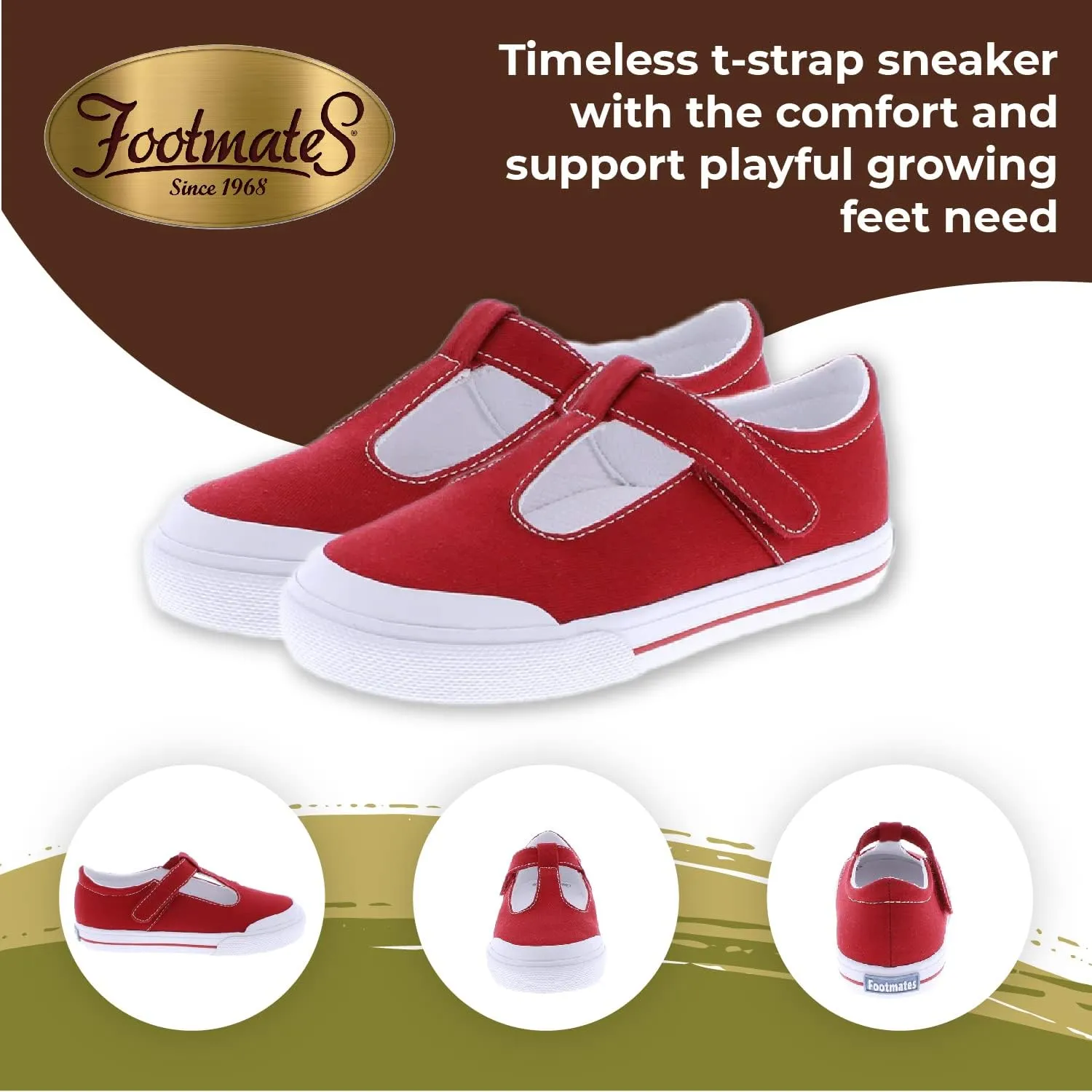 FOOTMATES Drew Mary Jane Flat T-Strap Girls Canvas Walking Sneakers with Custom-Fit Insoles, Slip-Resistant Vulcanized Outsoles