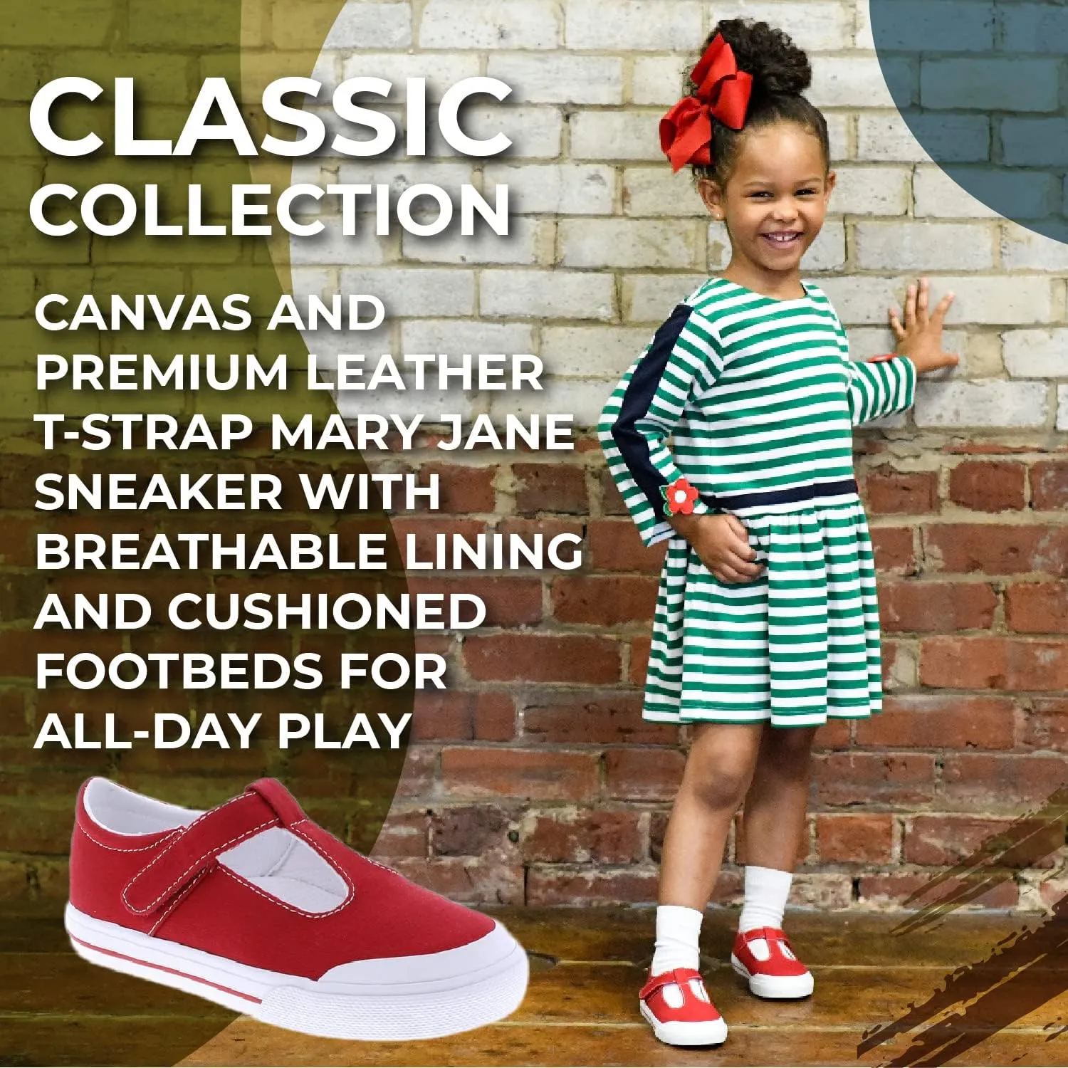 FOOTMATES Drew Mary Jane Flat T-Strap Girls Canvas Walking Sneakers with Custom-Fit Insoles, Slip-Resistant Vulcanized Outsoles