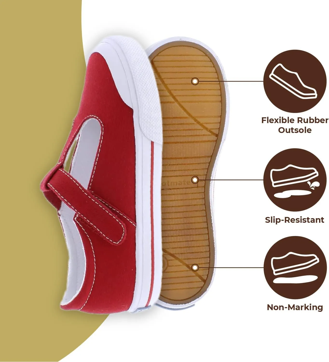 FOOTMATES Drew Mary Jane Flat T-Strap Girls Canvas Walking Sneakers with Custom-Fit Insoles, Slip-Resistant Vulcanized Outsoles