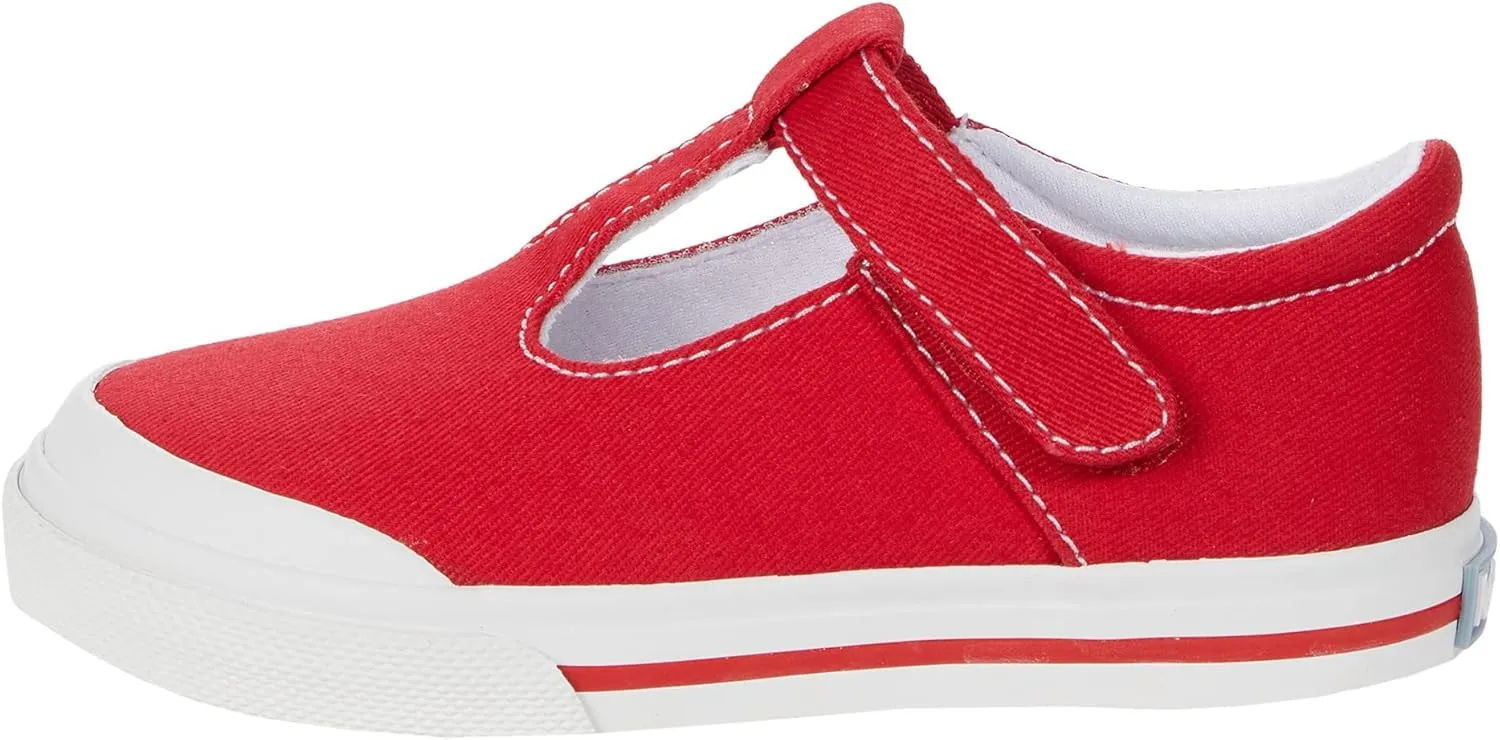 FOOTMATES Drew Mary Jane Flat T-Strap Girls Canvas Walking Sneakers with Custom-Fit Insoles, Slip-Resistant Vulcanized Outsoles
