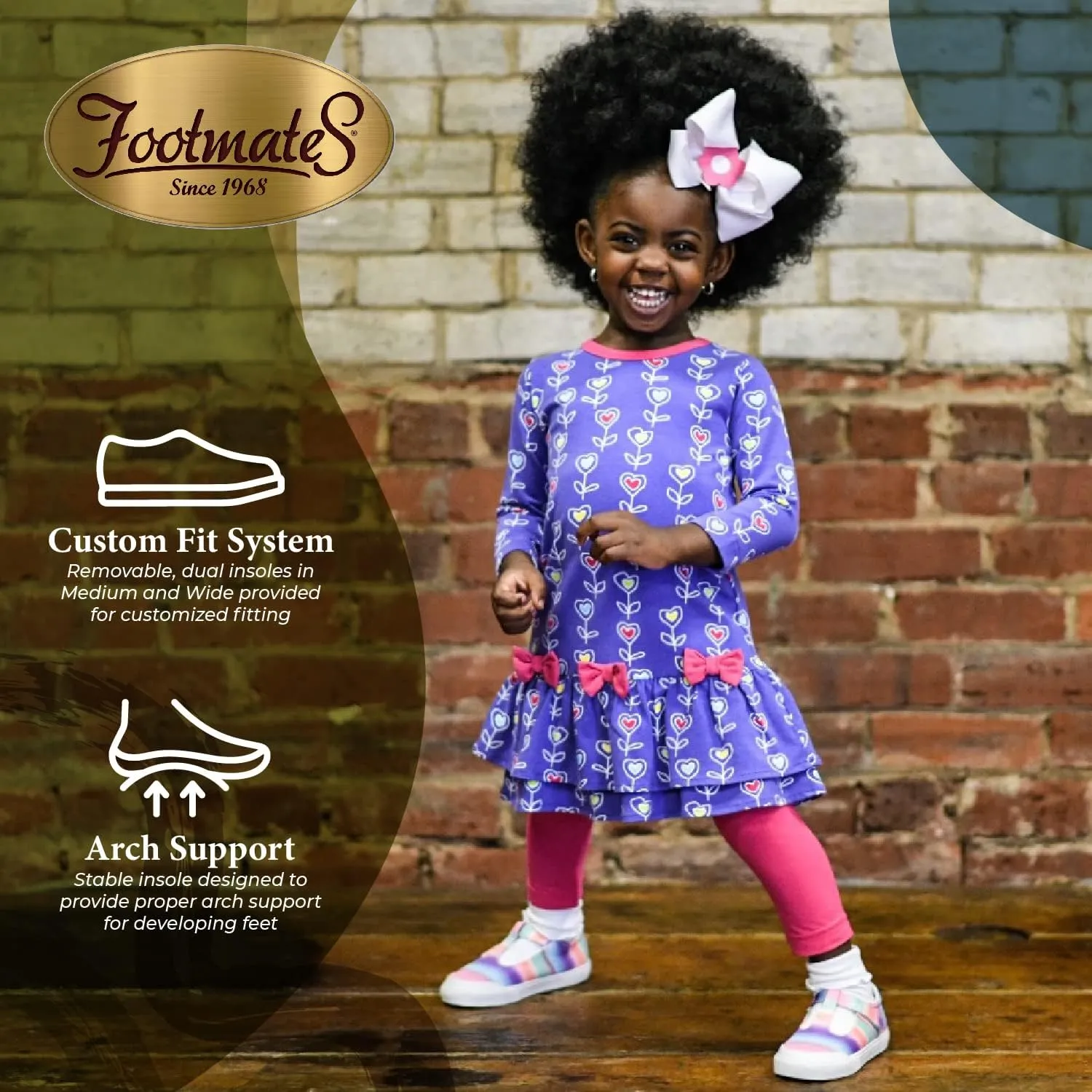 FOOTMATES Drew Mary Jane Flat T-Strap Girls Canvas Walking Sneakers with Custom-Fit Insoles, Slip-Resistant Vulcanized Outsoles