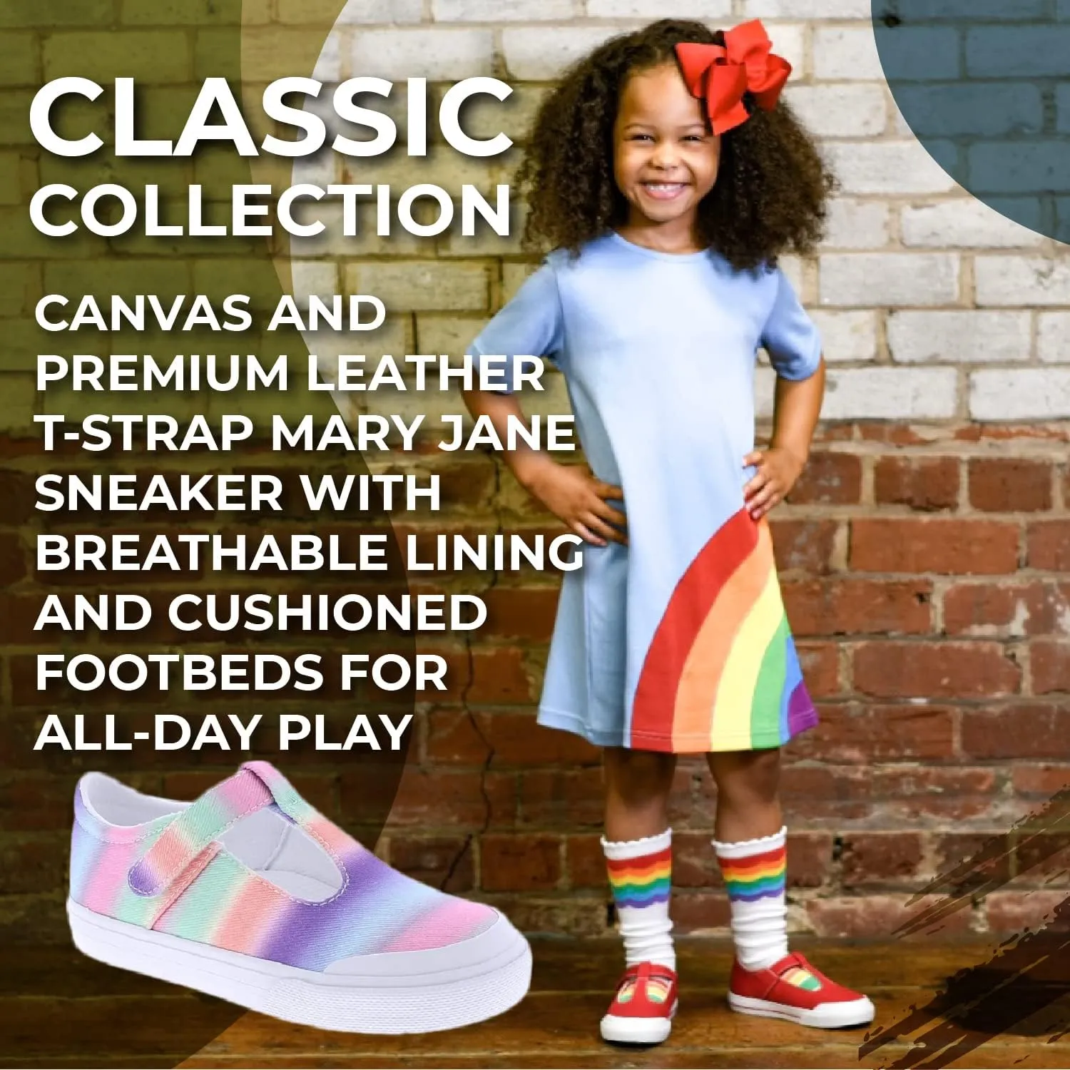 FOOTMATES Drew Mary Jane Flat T-Strap Girls Canvas Walking Sneakers with Custom-Fit Insoles, Slip-Resistant Vulcanized Outsoles
