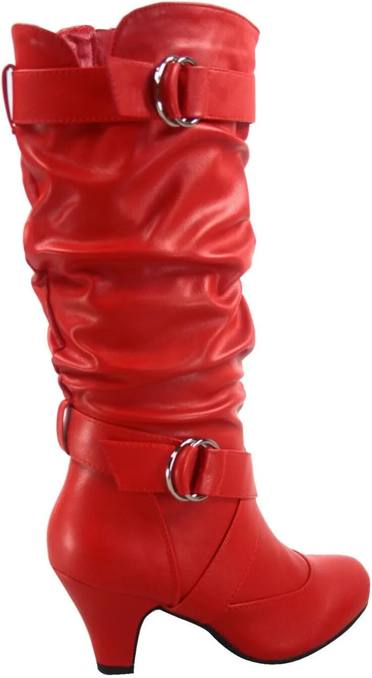 Forever Link Maggie-39 Women's Fashion Low Heel Zipper Slouchy Mid-Calf Boots Shoes