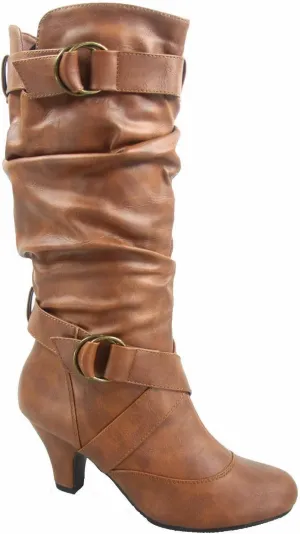 Forever Link Maggie-39 Women's Fashion Low Heel Zipper Slouchy Mid-Calf Boots Shoes