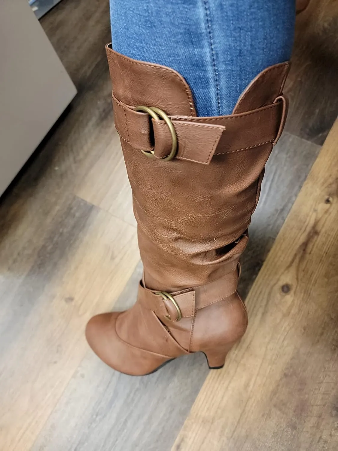 Forever Link Maggie-39 Women's Fashion Low Heel Zipper Slouchy Mid-Calf Boots Shoes