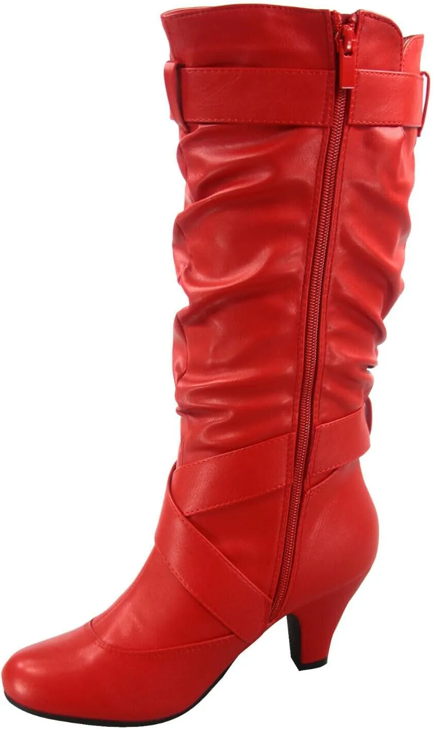 Forever Link Maggie-39 Women's Fashion Low Heel Zipper Slouchy Mid-Calf Boots Shoes