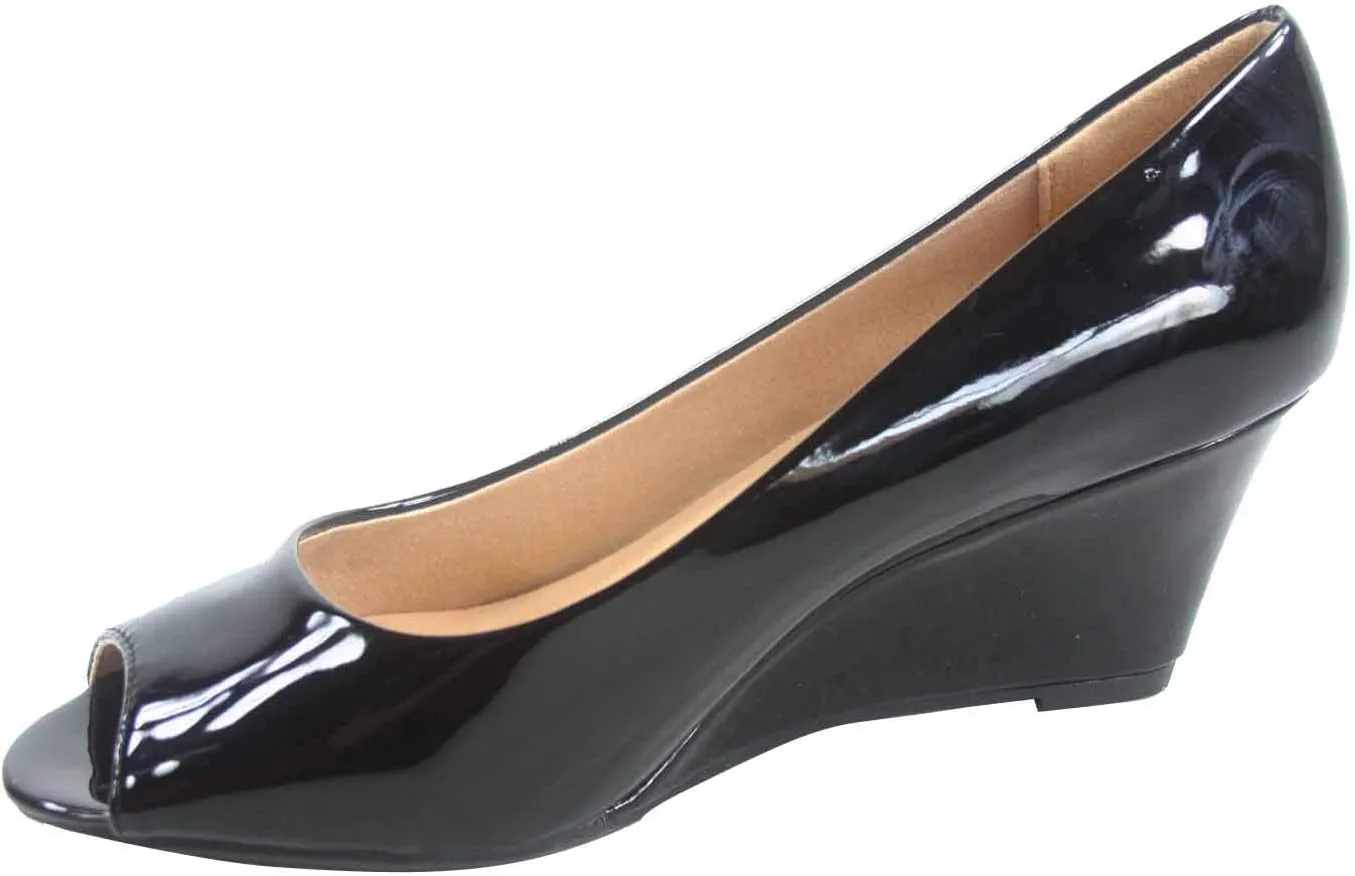 Forever Link Women's Patent Round Toe Wedge Pumps