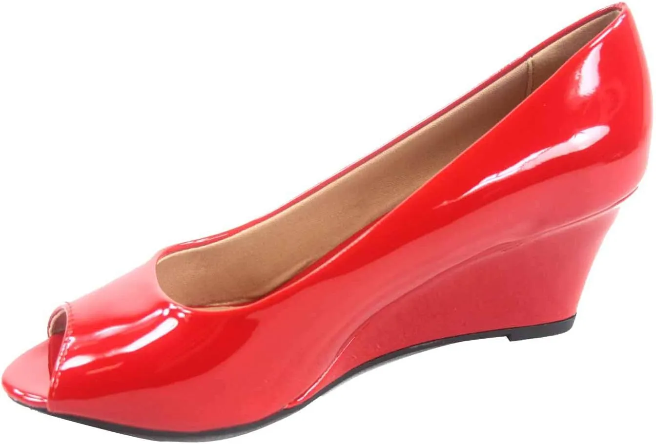 Forever Link Women's Patent Round Toe Wedge Pumps