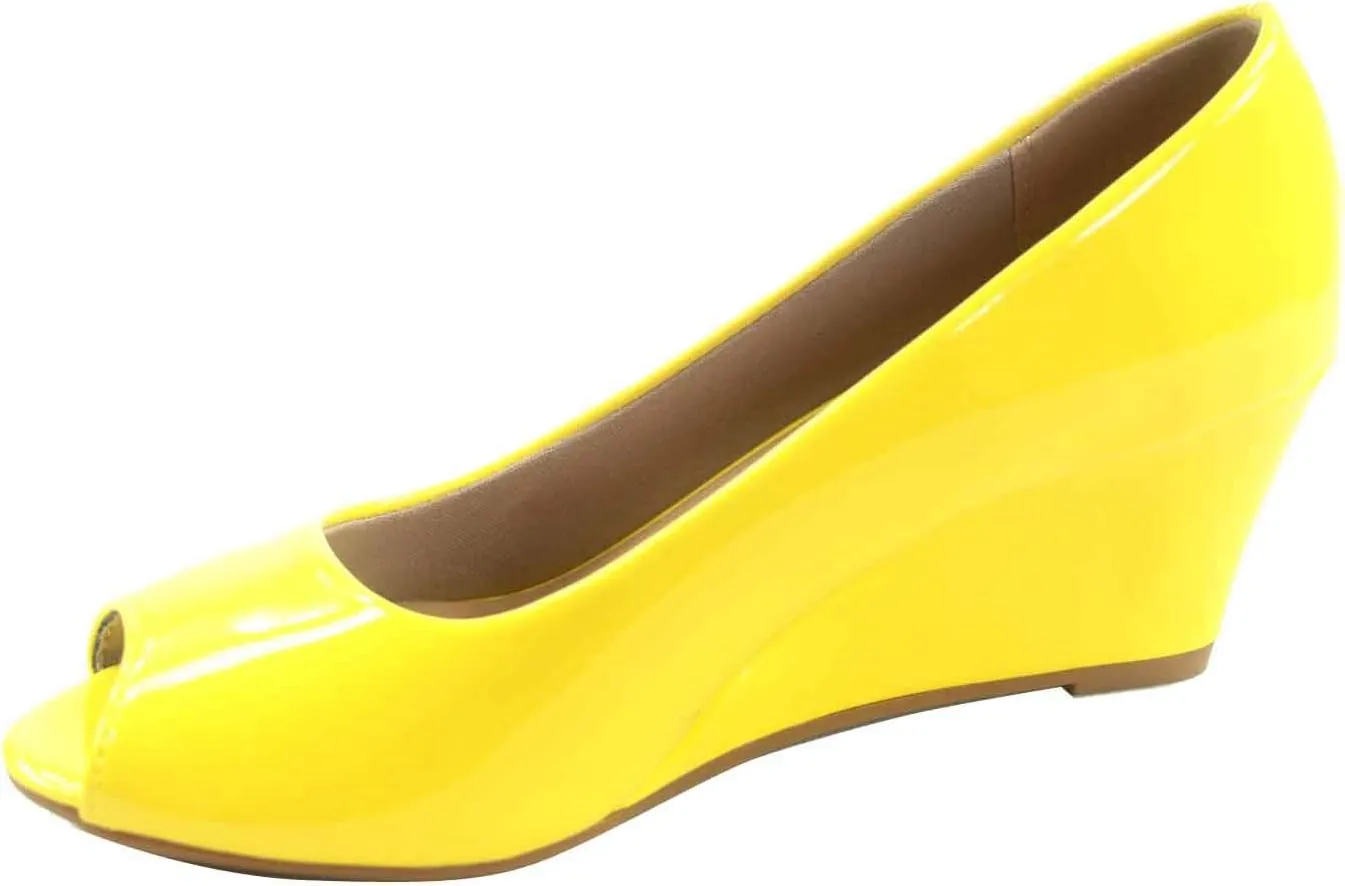 Forever Link Women's Patent Round Toe Wedge Pumps