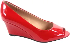 Forever Link Women's Patent Round Toe Wedge Pumps