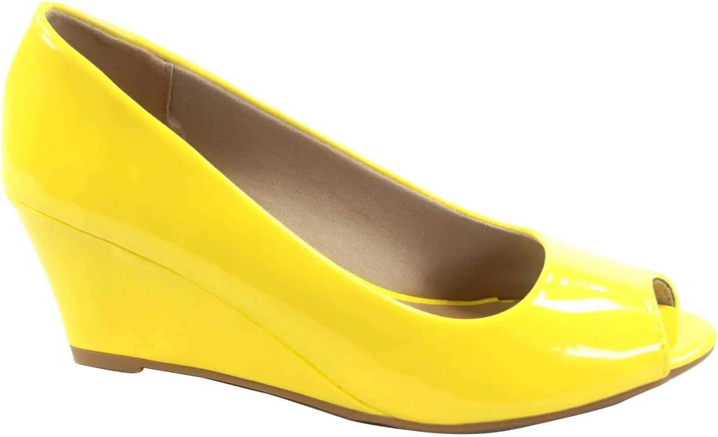 Forever Link Women's Patent Round Toe Wedge Pumps