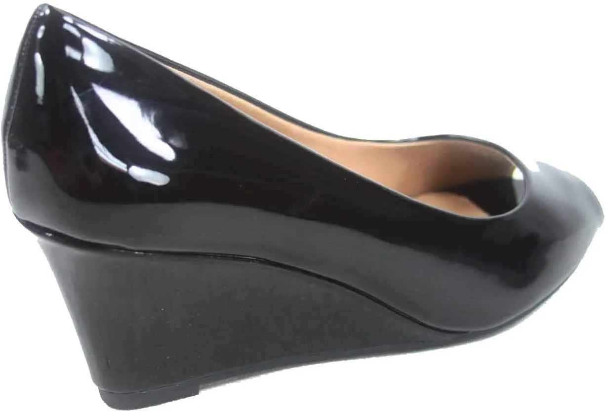 Forever Link Women's Patent Round Toe Wedge Pumps